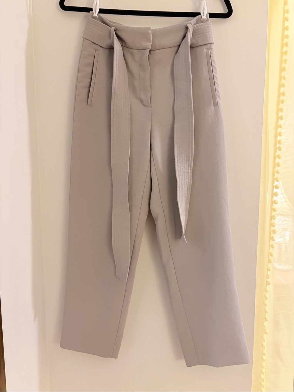 Wilfred Straight-Leg Tie-Waist Pants Size 0 - Light Gray
